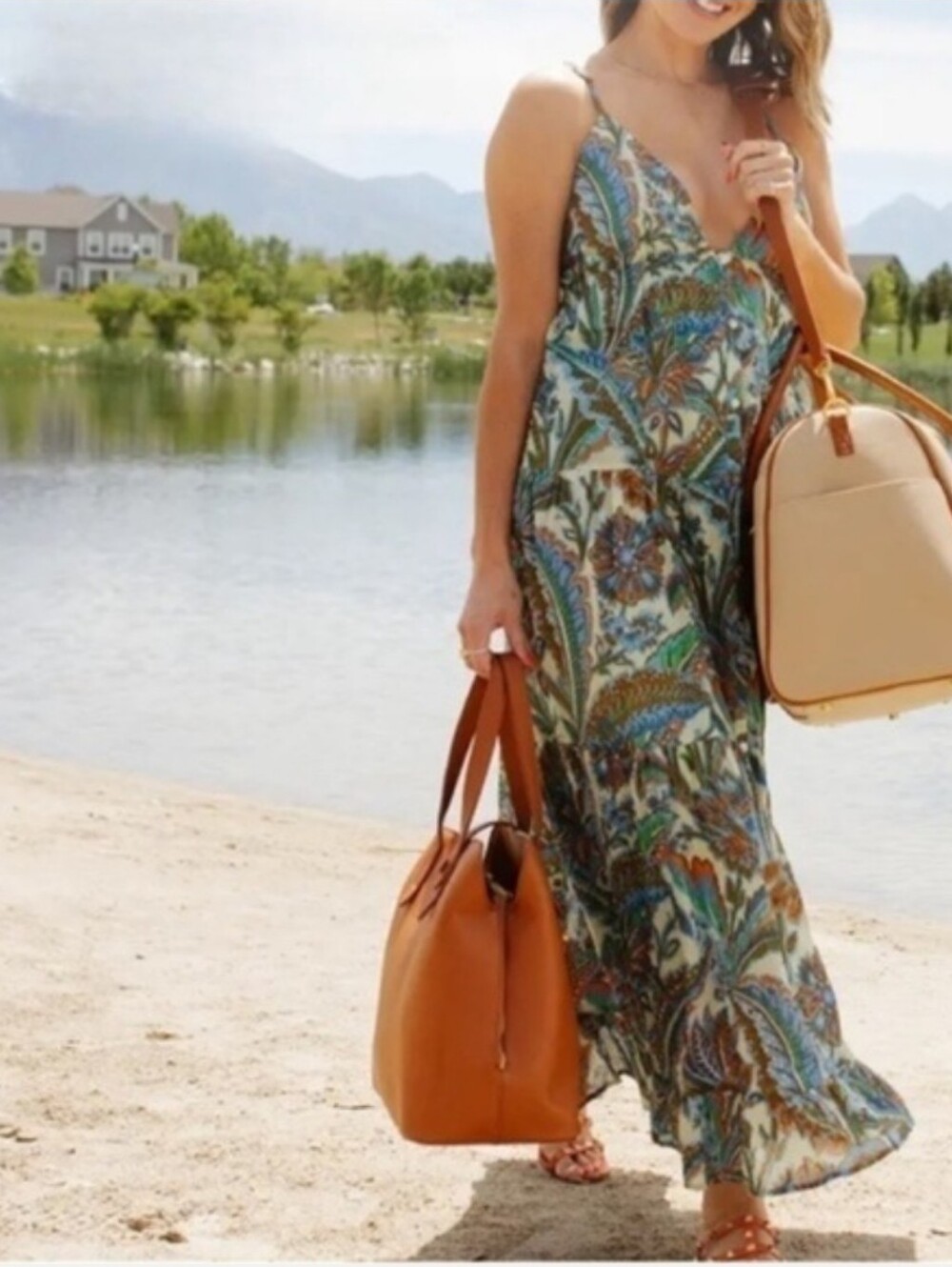 House of Harlow 1960 Tiered Paisley or Boho Floral Maxi Dress Size L